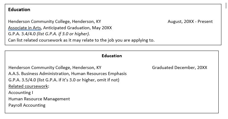 example of an education listing on a resume