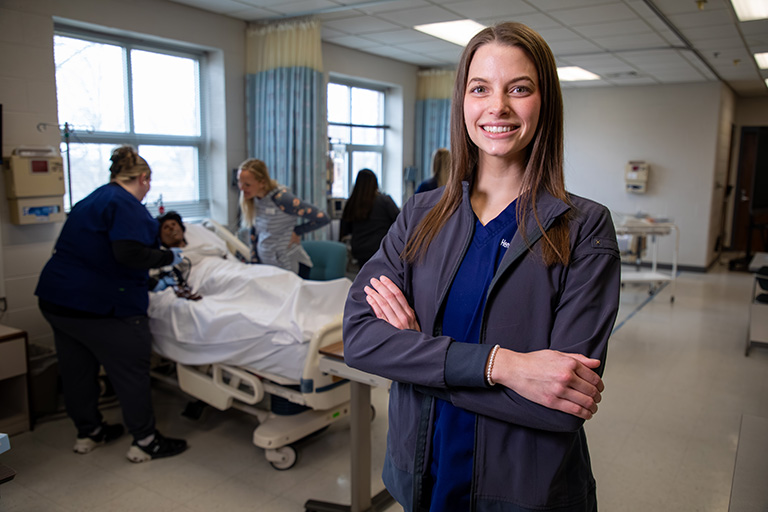 nursing student in a lab