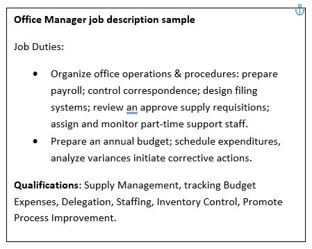 example of a resume job description
