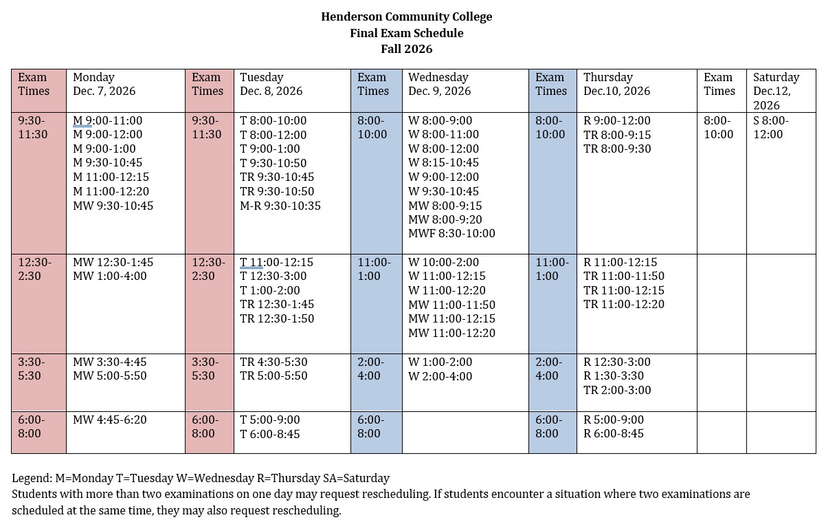 Fall Final Calendar
